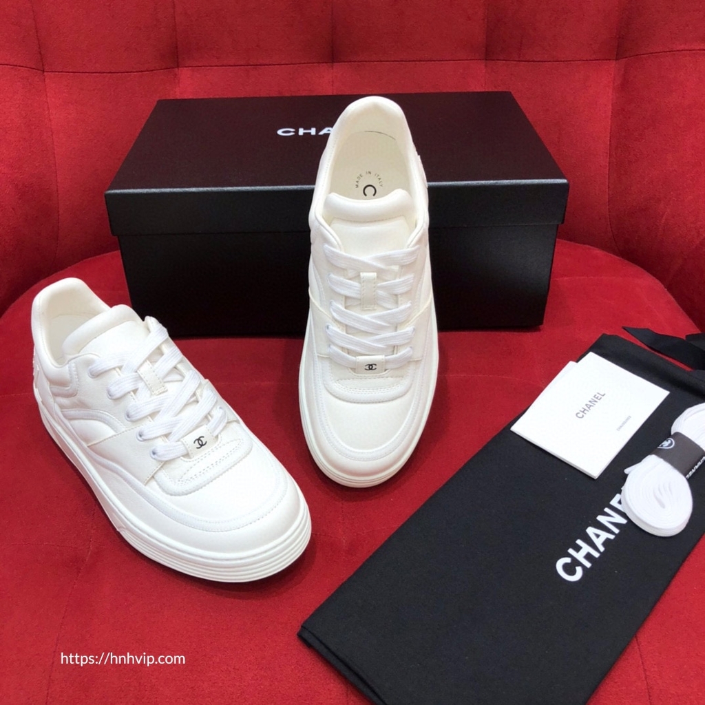 Chanel Spring 2017 White Rubber And Leather CC Lace Up Sneakers  Size 37   Labellov  Buy and Sell Authentic Luxury